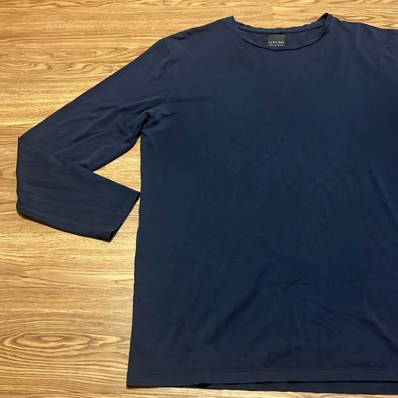 ZARA MEN Men’s Long Sleeve Shirt Dark Blue Smooth Touch Classic Style Size XL - Picture 2 of 7